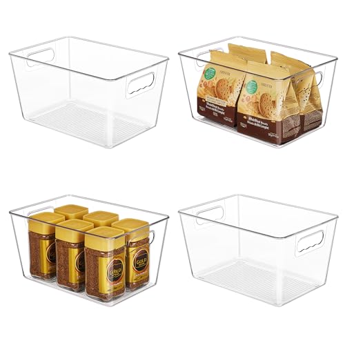 YIHONG Clear Plastic Storage Bins, 4 Pack Small Pantry Organizer Bins with Handle for Kitchen, Freezer,Cabinet,Closet Organization and Storage