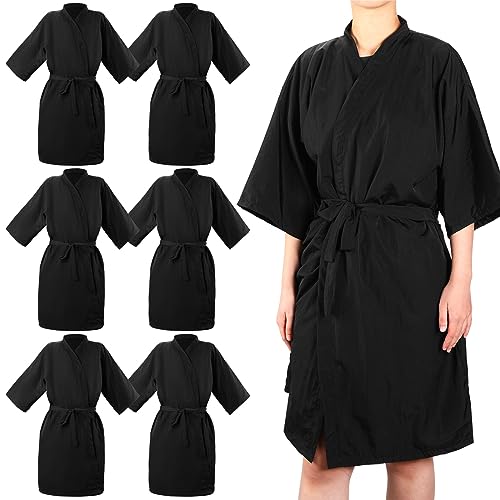 Toulite 6 Pieces Salon Client Gown Hair Salon Smocks Capes Haircut Cape Salon Robes for Clients Barber Apron Cover for Stylist Women Clients, 40 Inches Long (Black)