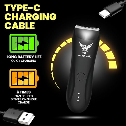 Groin & Body Hair Trimmer for Women & Men | Led Light, Waterproof | Zero Gapped Trimmer | Cordless Electric Shaver for Beard, Face, Nose, Ear, Bikini & Balls | Long Battery Life | Includes 3X Combs