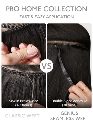 WENNALIFE Tape-In Weft Hair Extensions - 24" Remy Human Hair, Natural Black, 2 Pcs