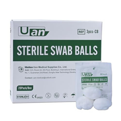 UAN Sterile Medical Cotton Balls - 100% Pure Cotton Wound Care (20 Packs)