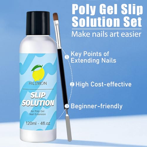 Poly Gel Slip Solution Set - 4oz Liquid with Dual Spatula Brush & Glass Cup