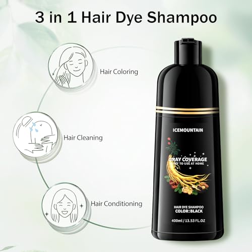 ICEMOUNTAIN Natural Black Hair Dye Shampoo for Gray Coverage