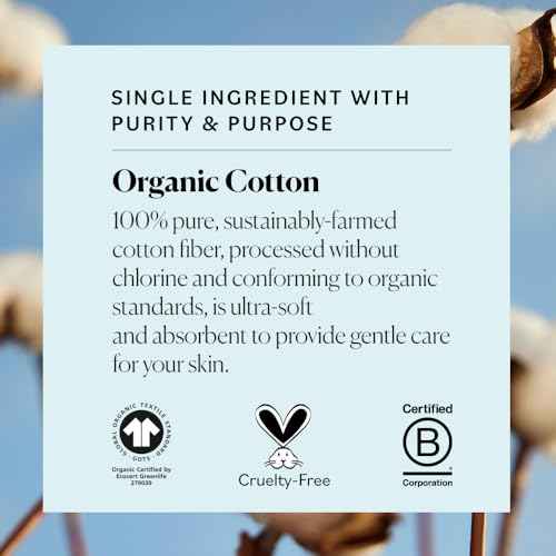 Sky Organics Organic Large Oval Cotton Pads, 100% Pure Organic Cotton, GOTS Certified Cotton, Dual Textured Design, for Makeup Removal, Cleansing, Toner Application