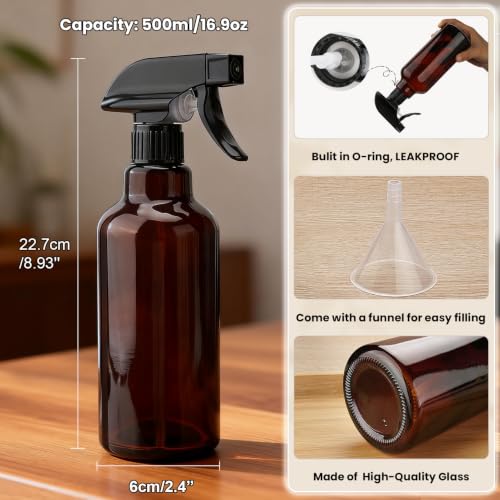 Hethyo 360° Glass Spray Bottle with Adjustable Nozzle - 16.9 oz, Brown
