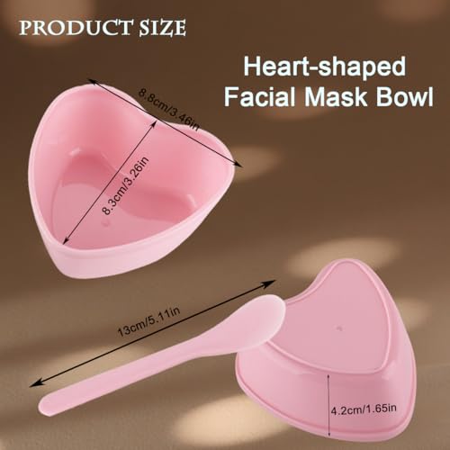 10 Sets Plastic Heart-Shaped Facial Mask Mixing Bowl with Spatula - Facemask Bowl DIY Skincare Tools for Women, Home & Professional Beauty Salon Use (Pink)