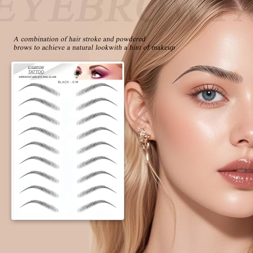 Black 3D Eyebrow Tattoo Stickers - 54 Pairs Waterproof