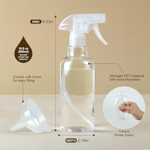 Plastic Spray Bottles 2-Pack 16.9oz Mist & Stream Heavy Duty