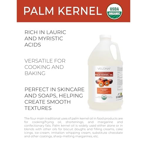 velona USDA Certified Organic Palm Kernel Oil - 1 Gallon / 128 Fl Oz | 100% Pure and Natural Carrier Oil | Refined, Cold Pressed | Face, Hair, Body & Skin Care | Use Today - Enjoy Results
