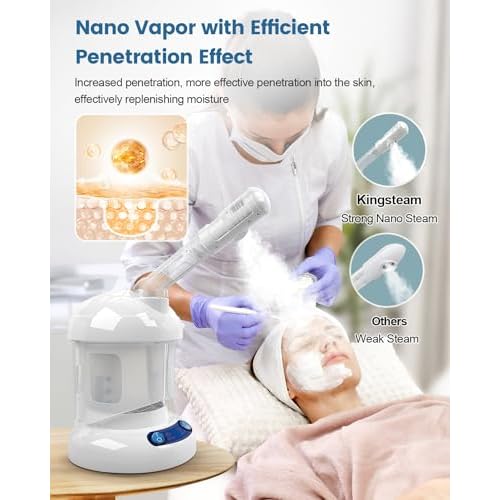 Tabletop Facial Steamer - Kingsteam Nano Ionic Face Steamer with 360¡Æ Rotating Arm, Moisturize, Remove Blackheads, Portable Facial Steamer for Home Facial Spa or Beauty Salon, White