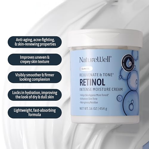 NATURE WELL Clinical Retinol 16oz & Collagen Peptide 10oz Moisturizing Cream Bundle for Face, Body, & Hands, Rejuvenate & Tone, Smooth & Soften, Provides Intense Hydration For Dry & Dull Skin