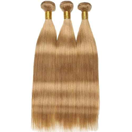 Color 27 Bundles Human Hair Honey Blonde Straight Bundles Unprocessed Brazilian Virgin Hair 16 18 20 Inch Soft And Healthy