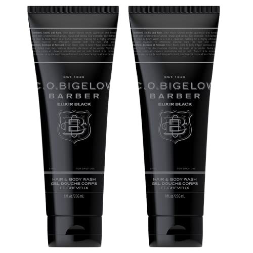 C.O. Bigelow Elixir Black Hair & Body Wash for Men, Pack of 2 Musk & Vanilla Scented Men's 2 in 1 Shampoo & Body Wash, 8 Fl Oz