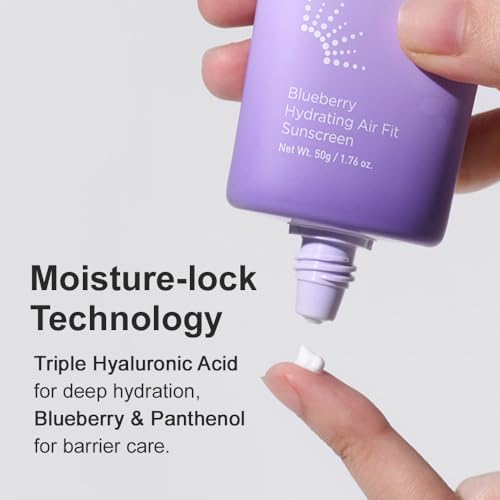 FRUDIA Blueberry Hydrating Air Fit Sunscreen SPF 50+ PA++++ | Ultra Lightweight and Moisturizing Korean Face Sunscreen with Blueberry, Triple Hyaluronic Acid, & Panthenol | No White Cast, 1.76 oz