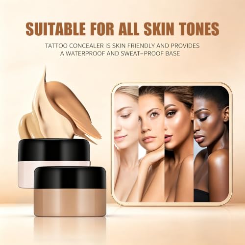 Waterproof Tattoo Cover Up Makeup Kit with 2 Shades - Full Coverage Concealer for Body & Face