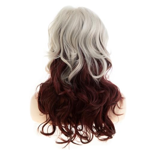 Beweig Blonde to Burgundy Wavy Wig for Women with Bangs - Heat-Resistant Synthetic Costume Hair (Variation: Blonde to Winered)