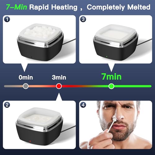 Nose Wax Kit Men, 100g Nose Hair Wax Kit with 40 Applicators (30-40 Uses)£¬Nose and Ear Hair Removal, 7-Min Charging and Fast Heating, 2 Silicone Liner, Smart Constant Temperature, Multi-Accessories