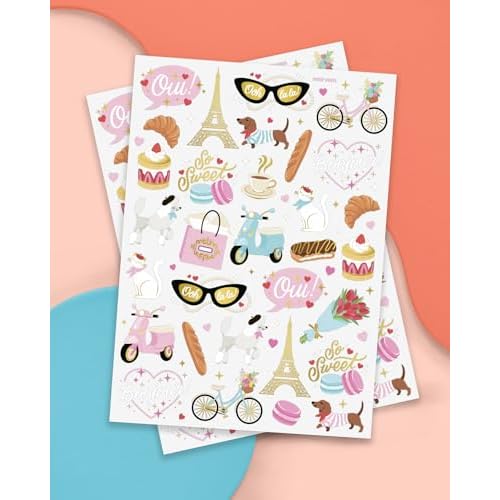 xo, Fetti Paris Themed Party Temporary Tattoos - 61 Foil Styles | Parisian Birthday Decorations, Ooh La La Party Accessory, Eiffel Tower Theme Favor, Cute Macaron Gift + Pink Party Supplies