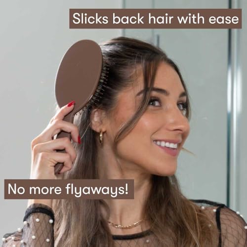 FRAMAR Soft Boar Bristle Hair Brush for Fine Hair - Chocolate
