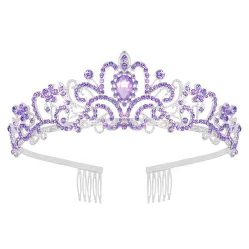 Schmoopy Tiara Crown for Women, Crystal Tiara for Bridal Prom Queen Birthday Birthday Party (A-Purple)