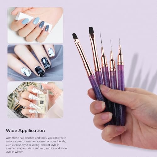 YIHUALE 5-Piece Purple Nail Art Brush Set for DIY Manicure & Nail Design