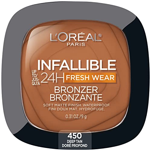 L'Oreal Paris Infallible Up to 24H Fresh Wear Soft Matte Longwear Bronzer. Waterproof, heatproof, Transfer, humidity and sweatproof, Deep Tan, 0.31 oz