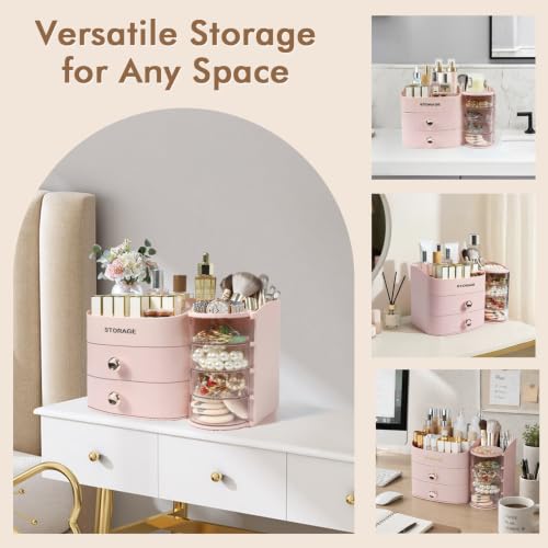 XIAPIA Pink Makeup Organizer for Vanity, 11-Compartment Countertop Storage