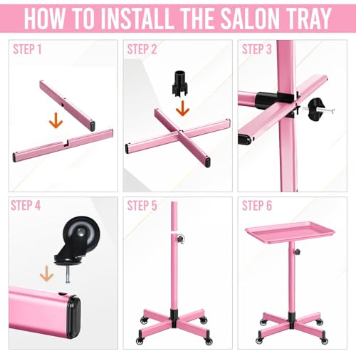 JayGlobal Pink Salon Tray On Wheels, Premium Aluminum Rolling Tattoo Tray, Height Adjustable Tattoo Cart Trolley for Hairstylist Salon, Spa & Clinic