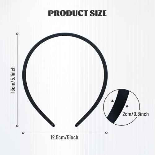 Lawie 20 Pack Black Satin Cloth Fabric Covered Wide Plastic Headbands DIY Crafting Plain Base Head Bands Hard Hairbands (Black B, Width: 2 cm / 0.8")