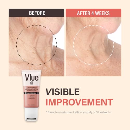 VLUE Retinol Guasha Neck Firming Cream - Anti-Aging Collagen & Fig Extract Moisturizer for Wrinkles & Sagging Skin, Hydrating & Lifting Neck & D?collet? Serum, Korean Skincare, 1.69 fl. oz.