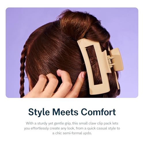 Gimme Beauty Rectangle Claw Clip Duo - Hair Clips with Velvet-Like Finish for All Hair Types - Non-Slip, Firm-Hold Daily Wear Accessory - Women¡¯s Claw Clip Set - Pink & Blonde, 2 Pack