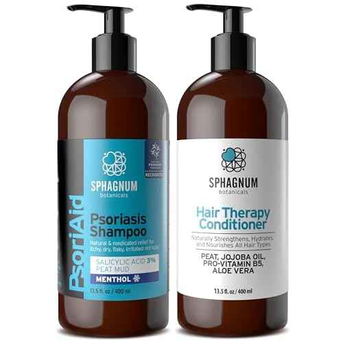 Sphagnum Botanicals Medicated Psoriasis Shampoo and Conditioner Set - Salicylic Acid 3% and Peat Mud Shampoo together with Aloe Vera and Jojoba Oil Condtioner. 2 x 13.5 fl. Oz