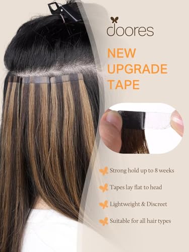 DOORES Tape in Hair Extensions, Jet Black 20 Inch 50g