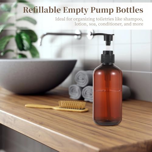 30 PCS Amber Empty Lotion Bottles with Pump - 8 oz/250ml Refillable Plastic Pump Bottles Hand Dish Dispenser Portable Travel Lotion Container for Shampoo, Conditioner, Cream, Liquid