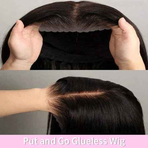 30 Inch Drawstring Straight Frontal Wig Hidden Strap Straight 13x6 Lace Frontal Wigs Human Hair Pre Plucked Pre Bleached Glueless Brazilian Wig Transparent Lace Wigs for Women