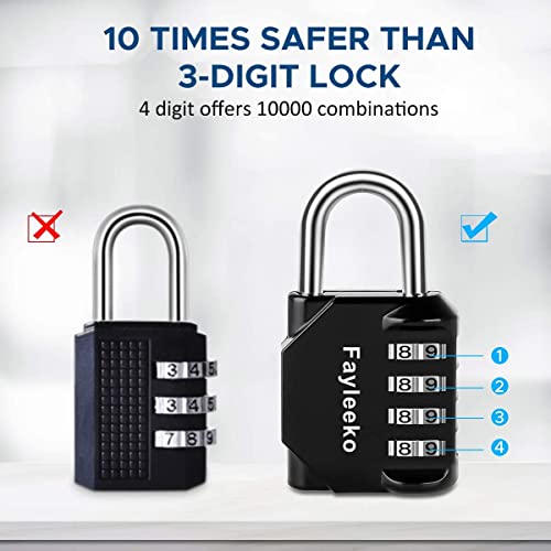 Combination Lock, 4 Digit Combination Padlock for School Gym Sports Locker, Fence, Toolbox, Case, Hasp Cabinet Storage (Long Shackle, 2 Pack, Blue & Black)