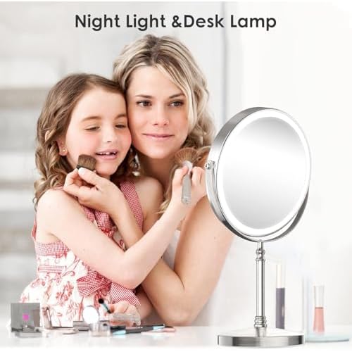 Lighted Makeup Mirror, 3000 mAh Rechargeable Double Sided Magnifying Vanity Mirror with 3 Colors, 1x/10x, 360¡Æ Rotation , Brightness Adjustable Magnification Cosmetic Light up Mirror, Women Gift