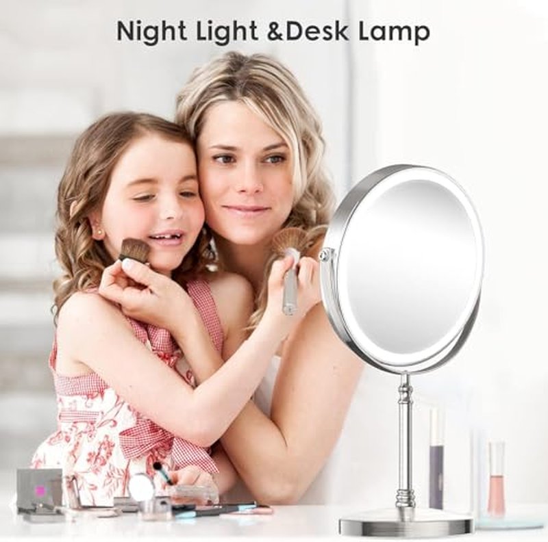 DEIOVWXS Rechargeable Makeup Mirror with 3 Color Lights, 1X/10X Magnification