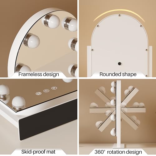 ZL ZELing Makeup Mirror with Lights, Vanity Mirror with Lights, Lighted Makeup Mirror, 3 Color Modes, Dimmable Light,360¡Æ Rotation