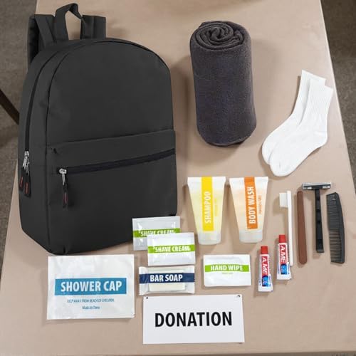 12-Pack Homeless Care Kits with Backpack, Blanket & Hygiene Supplies