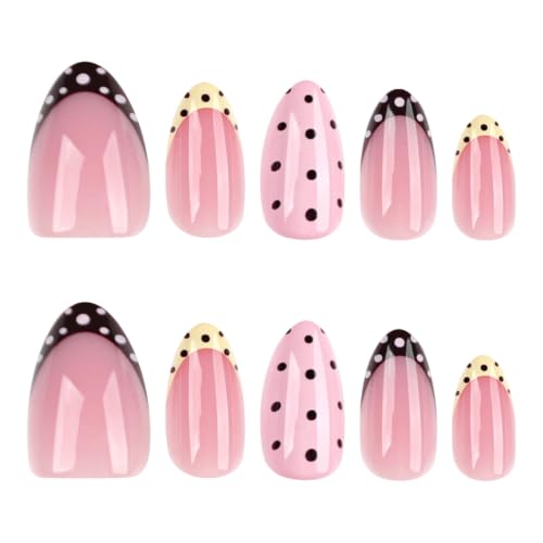 Short Almond Press On Nails Pink French Tips 24pcs