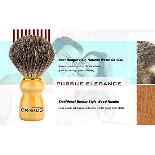 Anbbas Badger Hair Shaving Brush with Wood Handle,Stainless Steel Razor and Brush Stand, Shaving Bowl with Shaving Soap Bar 4in1 Set for Men Wet Shave