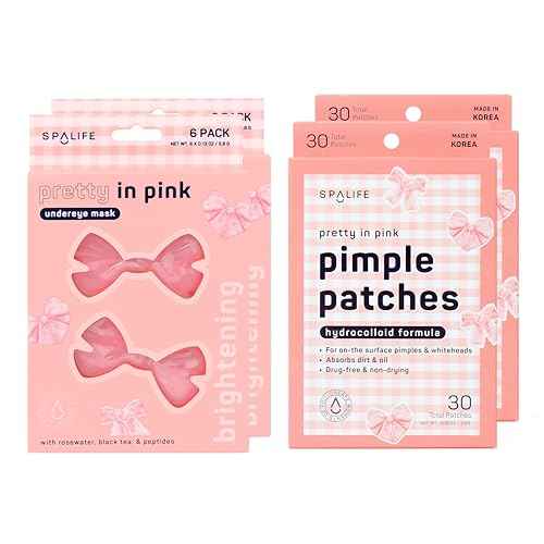 SpaLife PRETTY IN PINK UNDEREYE MASK & PIMPLE PATCH DUO ? Hydrogel Undereye Patches for Dark Circles, Puffy Eyes ? Hydrocolloid Pimple Patches ? Mother's Day Gifts for Her - 42 Total Patches
