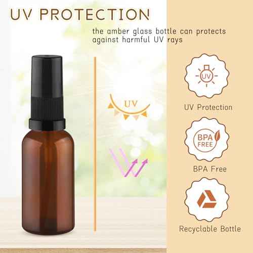 10 Pack Empty Amber Glass Pump Bottles Refillable Cream Lotion Bottles Travel Cosmetic Dispenser Bottle for Sample,Liton,Cream,Liquids Aromatherapy and More (30ml/1oz)