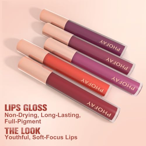 PHOFAY Lip Gloss - Bold Red Shimmer, Moisturizing Vegan