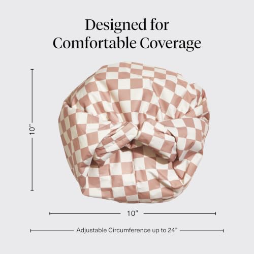 Kitsch Reusable Satin-Lined Flexi Shower Cap - Terracotta Checker