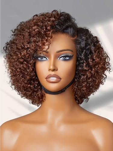 LUVME HAIR 8 Inch Ombre Brown Kinky Curly Bob Wig - Glueless HD Lace