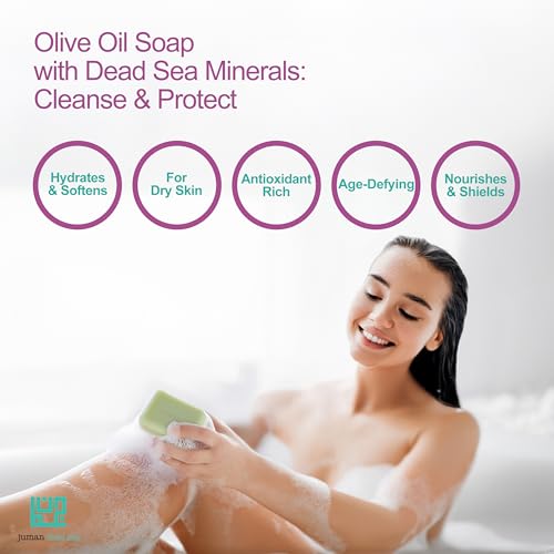JUMAN Dead Sea Minerals Olive Oil Soap | Rich in Vitamin E | For Psoriasis, Eczema & Redness| Soap Bar for Sensitive Dry Skin| 4oz (Pack of 4)