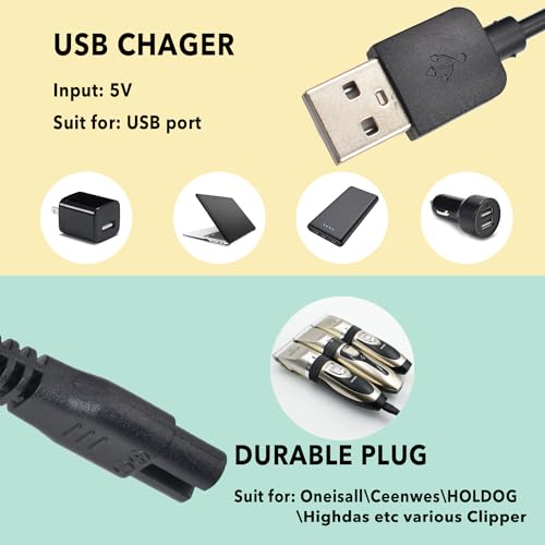 Universal Hair Clipper Charger Cord, Replacement Charger for Various Electric Hair Clipper, Shavers, Razors,Trimmer, Pet Clipper-Fit SUPRENT Clippers,Fit Ceenwes Trimmer,fit oneisall Dog Clippers etc