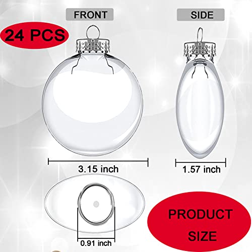 Wtpncil Clear Plastic Ornaments, Clear Christmas Ornaments Balls, DIY Fillable Ornaments, Clear Ornaments for Crafts - 24 PCS(3.15 inch)